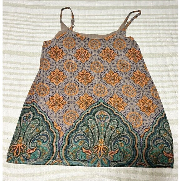 Cabi Tan Brown Orange Green Mandala Tank Top Flowy Size Small adjustable straps - Picture 5 of 12